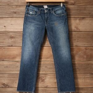 True Religion Big T Boot Cut Jeans Men's Size 38x34 Flap Pockets Stitching